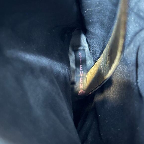 Steve Madden Size 6 Side Buckle Strap Mid Calf Wedge Heel Black Leather Boots - Picture 6 of 10